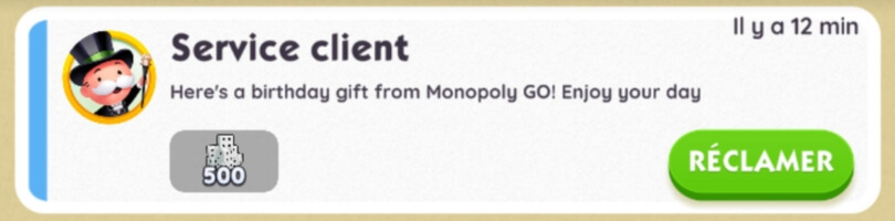Cadeau 500 dés Monopoly Go
