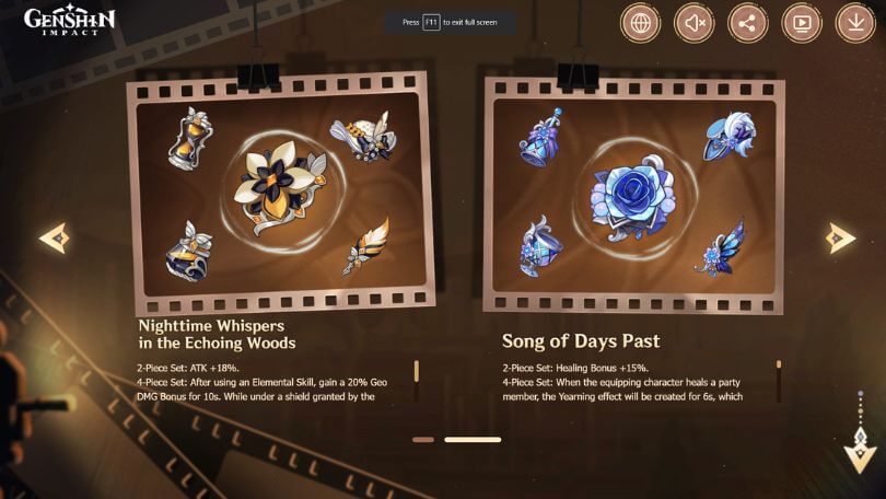genshin impact 4.3 new artifacts nighttime whispers in the echoing woods song of days past
