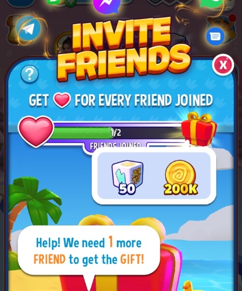 Invite friends Dice Dreams rewards