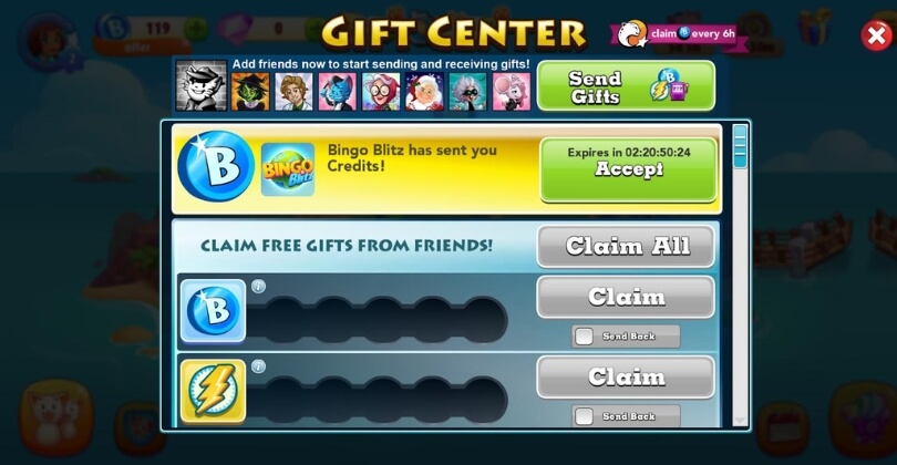 Bingo Blitz free credits - Gift Center