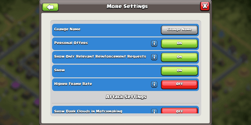 Clash of Clans settings