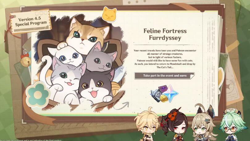 Genshin Impact 4.5 événements Feline Fortress Furrydyssey