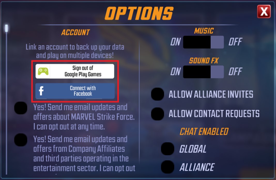 Anyone else missing the 'get code' button under settings? : r/ MarvelStrikeForce