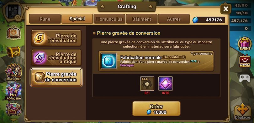 Fabrication normale des artefacts Summoners War