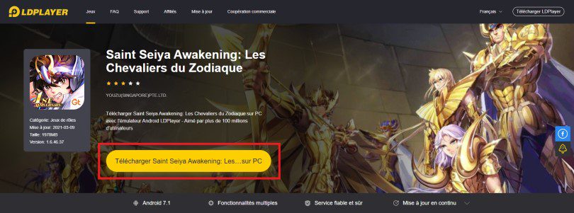 Télécharger un émulateur Android pour jouer à Saint Seiya Awakening sur PC