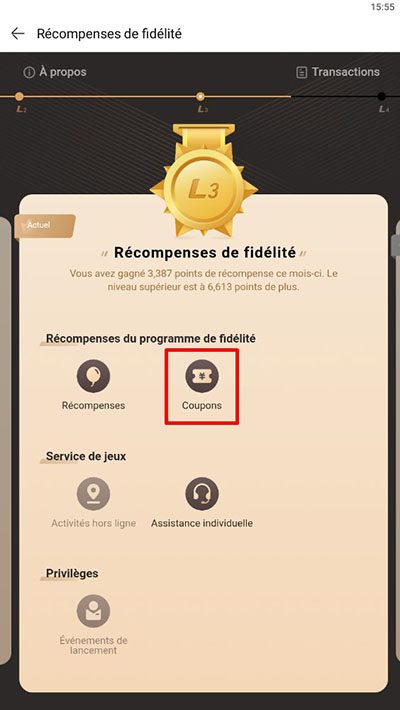 Récupérer coupons mensuels Game Center Huawei