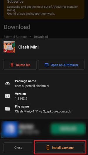 Installer Package APK Clash Mini