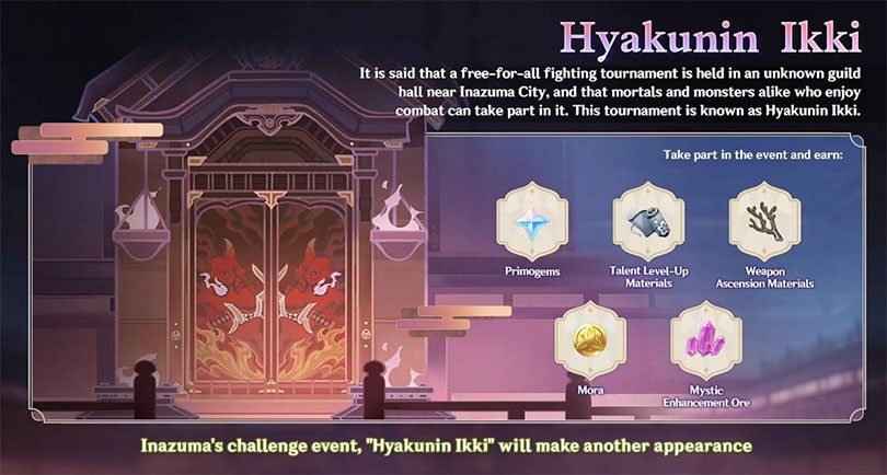 Event de la mise à jour 3.1 de Genshin Impact :  Hyakunin Ikki