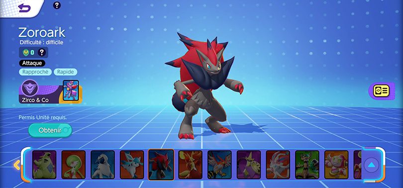 Profil de Zoroark dans Pokémon Unite