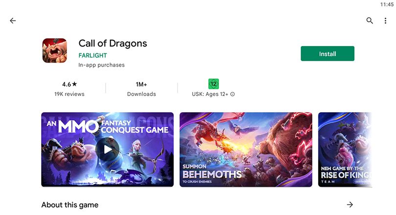Page Google Play Call of Dragons officielle